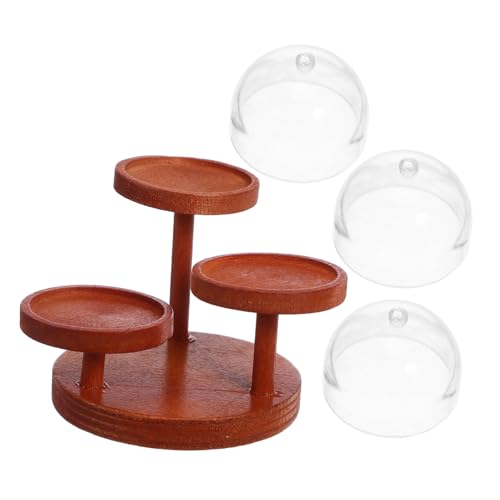 Yardwe 2 Satz Puppenhaus Mini Kuchenständer aus Holz Stöckigem Tablett und Klarem Kunststoffdeckel Detailreiche Miniatur Lebensmittelspielzeug Requisiten für Puppenhaus Süßigkeitenturm von Yardwe