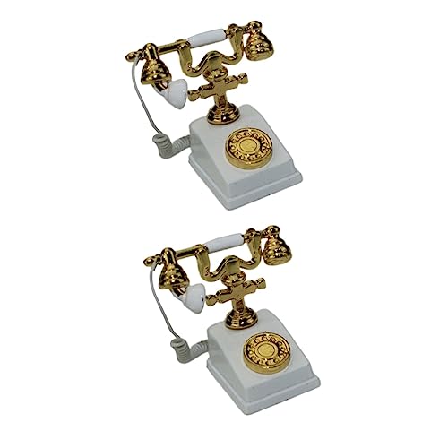 Yardwe 2 Stck Maßstab Weiß Zierliches Miniatur Telefon für Puppenhaus Vintage Stil Mini Tischtelefon Dekoration für Büro und Zuhause von Yardwe