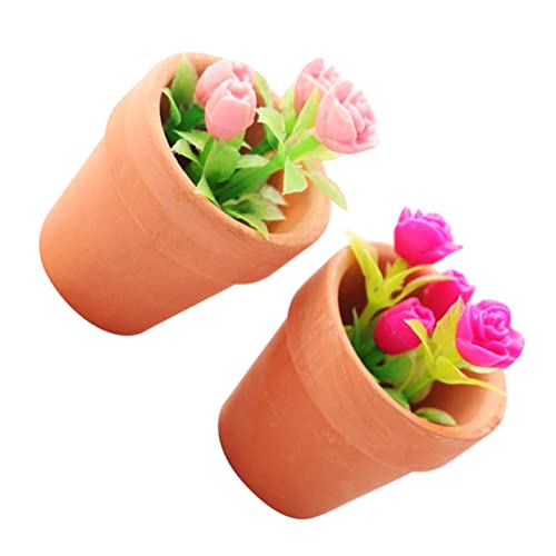 Yardwe 2 Stück Blumenmodell bastelset für blumenkübel pflanzkuebel puppenstubenmöbel stieltopf Pflanze Zubehör für Puppenhäuser Kleiner Bonsai Miniaturmöbel PVC von Yardwe