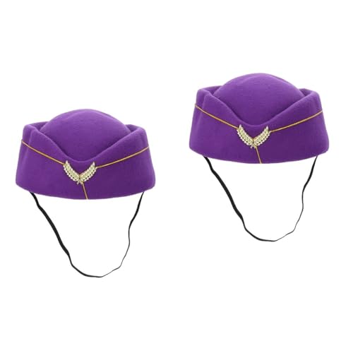 Yardwe 2 Stück Flugbegleiter-Hut Stewardess-Hut Stewardess-Hut Kappe Für Damen Cosplay Kostümzubehör (Lila) von Yardwe
