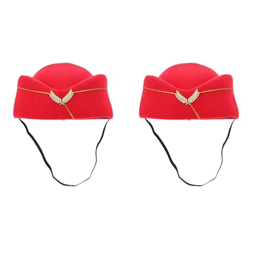 Yardwe 2 Stück Flugbegleiter-Hut Stewardess-Hut Stewardess-Hut Kappe Für Damen Cosplay Kostümzubehör (Rot) von Yardwe
