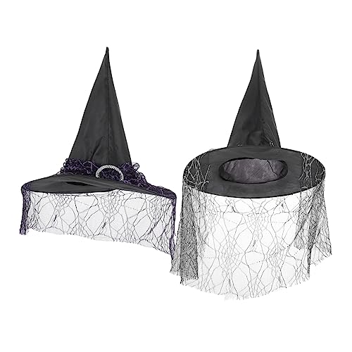 Yardwe 2 Stück Halloween Hexenhüte für Erwachsene und Cosplay Hexenhut mit Netzstoff Schwarz und Witch Costume Accessoire für Halloween Party und Maskerade von Yardwe
