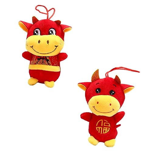 Yardwe 2 Stück Jahr des Ochsen-Maskottchens glucksbringer Chinesisches Sternzeichen Maskottchen Puppe Sternzeichen Kalb Puppe Anhänger Ochse Jahr Kalb Puppe PP Baumwolle rot von Yardwe