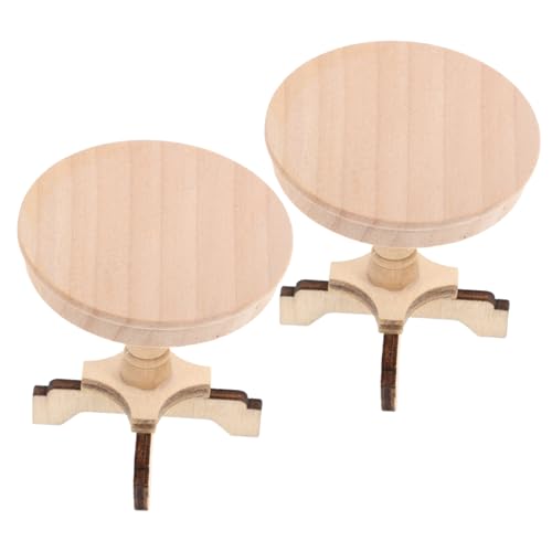 Yardwe 2 Stück Maßstab Miniatur Möbel Teiliges Set Runder Beistelltisch aus Holz Kleine Puppenhaus Deko Naturbelassener Kaffeetisch Geeignet für Puppenhaus Einrichtung und Sammlungen von Yardwe