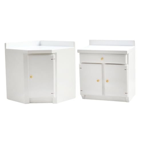 Yardwe 2 Stück Maßstab Weißer Küchen Schrank Micro Möbel mit Realistischem Design Langlebig und Praktisch für Puppenhäuser und Micro Landschaften von Yardwe