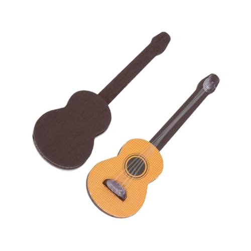 Yardwe 2 Stück Mini -Gitarren -Requisiten Akt Erste Miniaturen Puppenhaus Instrument Musical Dekorationen Gefälscht Klein Mädchen Miniatur Gitarre Hölzern von Yardwe