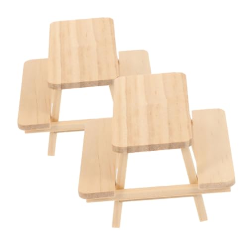 Yardwe 2 Stück Mini-Tisch und Stuhl aus einem Stück Puppenhaus-Möbeltisch Mini-Puppenhausmöbel Lärm holzspielzeug puppenmöbel Puppenhaus Miniaturmöbel Miniaturtisch Mini-Picknicktisch von Yardwe