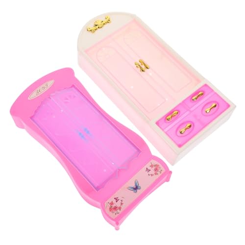 Yardwe 2 Stück Miniatur Kleiderschrank Für Winzig Puppe Kind Möbel Mini-bücherregal Aus Kunststoff Garderobenverzierung Mini-kleiderschrankmodell Mini-verzierung Rosa Plastik von Yardwe