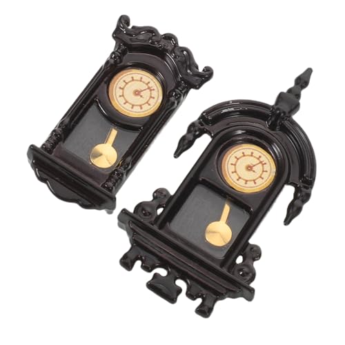 Yardwe 2 Stück Miniatur Wanduhr mit Pendelsystem Vintage Puppenhaus Uhr mit Beweglichen Zeigern Dekorative Retro Wanduhr für Wohnzimmer Schlafzimmer Küche Miniatur Möbel Zubehör von Yardwe