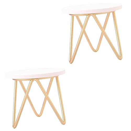 Yardwe 2 Stück Puppenhaus Möbel Dekoration Weißer Runder Tisch mit Goldfarbenen Beinen Geeignet für Miniaturhäuser DIY Basteln Kinderzimmer und Wohnzimmerschmuck von Yardwe