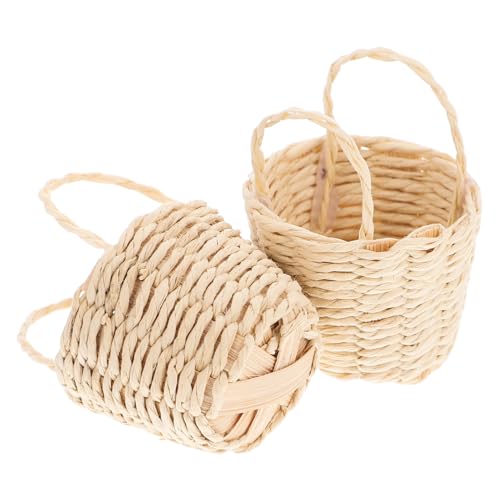 Yardwe 2 Stück Rafia -Korb Mini Körbe Puppenspeicher Strohkörbe Mit Griffen Korb Körbe Mini Geflochtener Korb Mini-blumenkorb Mini-tragekorb Aus Bambusgeflecht Basteln von Yardwe