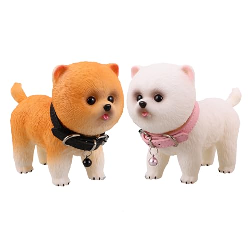 Yardwe 2 Stück Teiliges Vinyl Hundestatue Realistische Pomeranian Welpen Figuren Weiches Vinylmaterial Detailgetreue Simulation Vielseitig als Wohn Bürodekoration Pflegeleicht ohne von Yardwe
