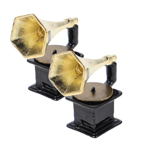 Yardwe 2 Stück Vintage Phonograph Modell Detailgetreue Miniatur Schallplattenspieler für Puppenhaus Dekoration und Kreative Sammlungen von Yardwe