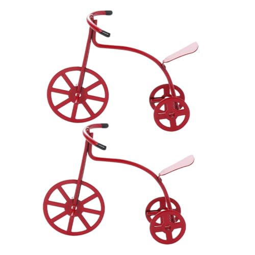Yardwe 2 Stück Zubehör für Puppenhäuser Rosa winzig Miniatur-Puppenhauszubehör Produkt Dekoration kleines Fahrrad kleine Fahrradverzierung Puppenhaus-Fahrrad- Legierung rot von Yardwe