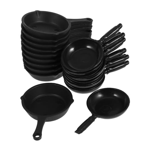 Yardwe 20 Stück Mini -Pan - Küchenzubehör für Puppenstuben Minitöpfe und Pfannen Miniatur-Puppenhauszubehör Küchenspielzeug Miniaturpuppenhaus -Kit Abs Black von Yardwe