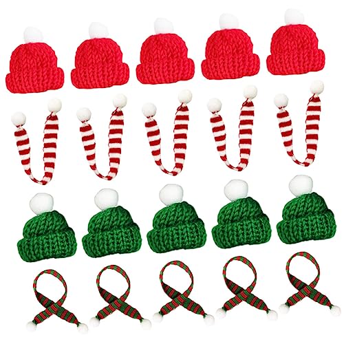 Yardwe 20 Stück Teiliges Mini Weihnachtsmütze Schal Set aus Weiche Miniatur Santa Hüte und Schals Rot Grün und Rot Weiß Vielseitige Weihnachtsdeko für DIY Basteln Flaschendeko Puppen und von Yardwe