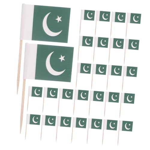 Yardwe 200 Stück Pakistanische Zahnstocherflagge Zahnstocher des Landes Flagge Zahnstocher -Flagge -Kuchendekoration Mini Pakistan Flags Country Picks Partydekoration Papier Grün von Yardwe