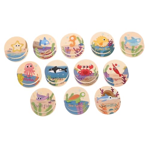 Yardwe 24 Stück Marine Animal Memory Chess passende Karten Kinderfiguren Tier-Matching-Spiel Meerestiere Erinnerungsspielzeug Tiere Walspielzeug Holz Khaki von Yardwe