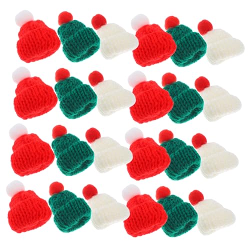 Yardwe 24 Stück Teiliges Mini Weihnachtsmützen aus Wollgarn Bunte Mini Strickmützen für DIY Basteln Puppen Weinflaschen und Weihnachtsdeko Kleine Handgemachte Accessoires für Festliche von Yardwe
