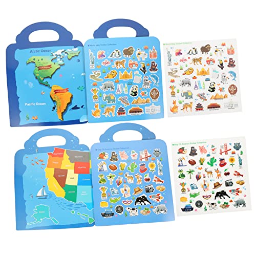 Yardwe 2Sätze Aufkleberbuch Wiederverwendbare Sticker Für Kleinkinder DIY Aufkleberbuch Mit Weltkarte Und Karte Fördert Kreativität Und Konzentration Für Frühe Bildung von Yardwe