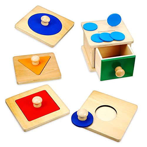 Yardwe 2Satz Montessori Für Kleinkinder Holz Coin Box Mit Geometrischen Puzzles Und Spielblöcken Lehrreiche Rätsel Für Junge Mädchen Form Und Farberkennung von Yardwe