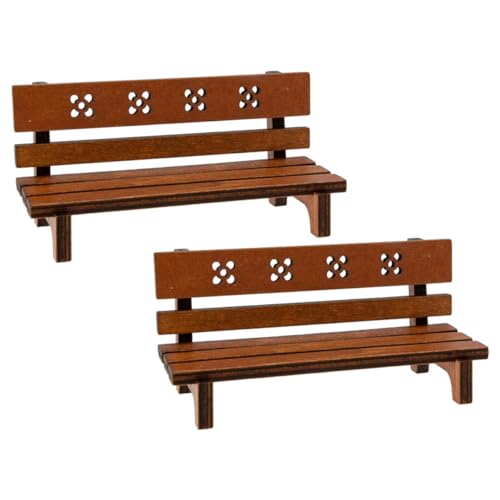 Yardwe 2 Stück Miniatur Gartenbank aus Holz für Puppenhaus und Mikrolandschaftsdekoration Vintage Kleiner für Kreative Miniaturmöbel von Yardwe