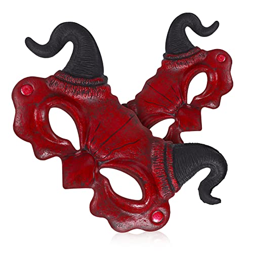 Yardwe 2Stücke Rote Teufelsmaske Für Halloween Horror Cosplay Requisiten Mit Einstellbarem Elastizitätsband Für Partys Karneval Und Kostüm Events von Yardwe