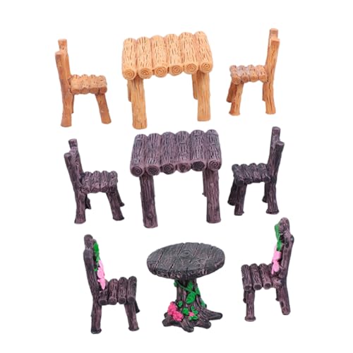 Yardwe 3 Sätze Miniatur Harz Möbel Retro Stil Miniatur Tisch und Stuhl für Mikrolandschaft DIY Projekte und Feengarten Dekoration Kompakt für Schreibtisch und Regal von Yardwe
