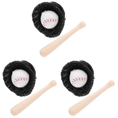 Yardwe 3 Sets Mini-Baseballschläger Handschuh Ball – Baseball-Modellbausätze Für Puppenhaus Basteln Fotografie-Requisiten Schwarz von Yardwe