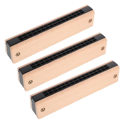 Yardwe 3 Stück Holz Mundharmonika aus Buchenholz DIY Montage Doppelreihe für Musikalische Frühbildung und Lernspielzeug für Kleinkinder von Yardwe