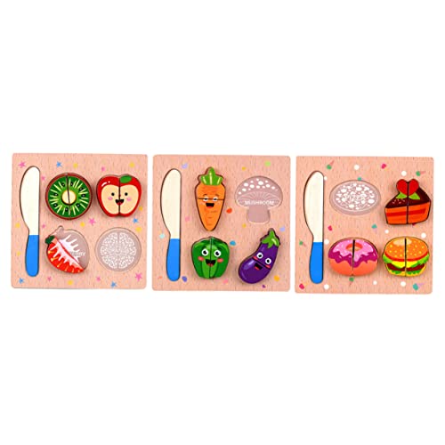 Yardwe 3 Stück Holzpuzzle Teiliges für Pädagogisches Schneide mit Gemüse und Kuchen Dimensionales für Kreative Rollenspiele und Lernspaß von Yardwe