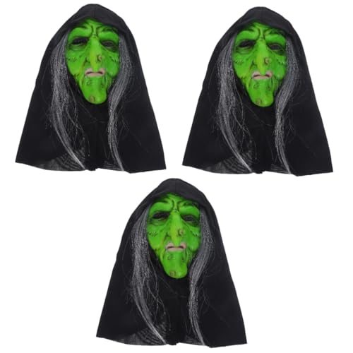 Yardwe 3 Stück Horrific Halloween Maske Hexen Gruselige Cosplay Maske für Kostüm Party und Karneval Realistisch Gestaltete Grüne Hexenmaske für Halloween Dekoration und Verkleidung von Yardwe