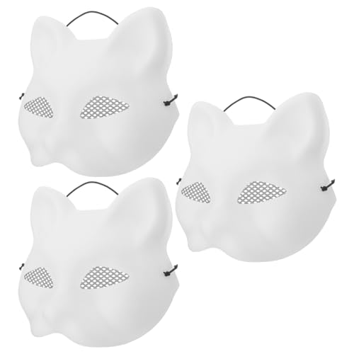 Yardwe 3 Stück Katze Gesichtsmaske Halloween Erwachsene Fuchs Einfaches Tier Leeres Kostüm Malen Freundlich Realistisch Kind Schwarze Maske Party Unbemalt Augen Pvc Weiß von Yardwe