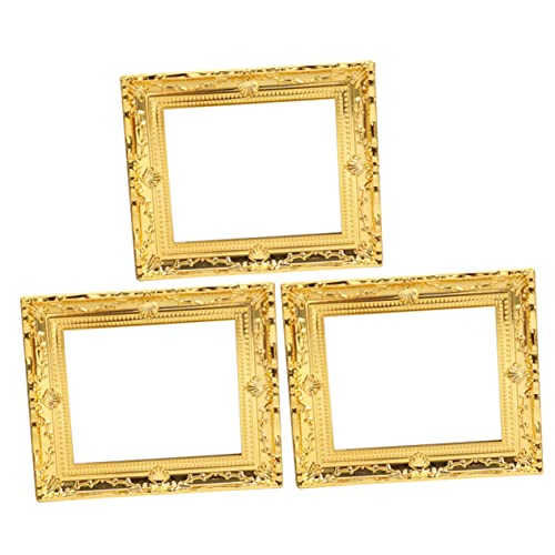Yardwe 3 Stück Mini-Möbelzubehör für kinderspielzeug laufstall Kid Toys Decor Miniaturspielzeug Verschleißfester Mini-Fotorahmen Plastik Golden von Yardwe