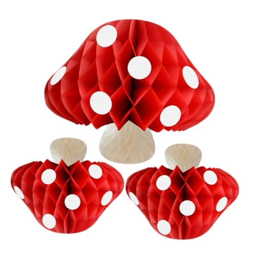 Yardwe 3 Stück Pilz-Partyzubehör Pilzballons Pilzzimmer Pilzkerzen Pilz-Nachtlicht Pilzwabe pilz Badezimmer Halloween -Ornamente Pilzkrone Pilzparty Papier rot von Yardwe