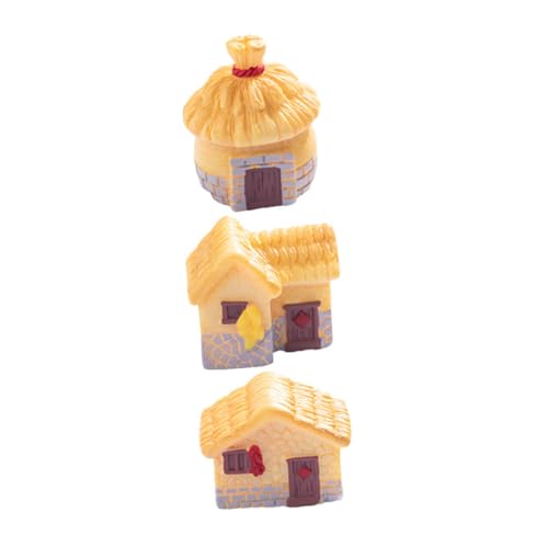 Yardwe 3 Stück Retro-Landhaus Mit Reetdach Dorfhäuser Miniatur Dekoration Klein Hütte Alt Modellgras Winzig Bausatz Mikro Figur DIY Mini House Dorfhaus Minihäuser Zum Basteln Harz von Yardwe
