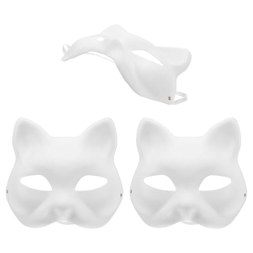 Yardwe 3 Stück Teiliges Diy Katzenmasken aus Umweltfreundlichem Papier Leere Handbemalbare Tiermasken für Halloween Karneval und Kostümpartys Leicht und Bequem von Yardwe