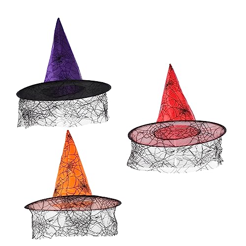Yardwe 3 Stück Teiliges Halloween Hexenhut mit Spinnennetz Design Leichter Netzstoff Hexenhut Praktische Party und Bühnenrequisite für Kostüm Karneval Maskerade und Festveranstaltungen von Yardwe