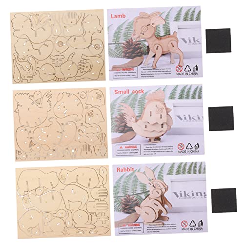 Yardwe 3 Stück Teiliges Holzpuzzle für Pädagogisches zur Frühen der Feinmotorik Sicher und Langlebig für Kleinkinder mit Niedlichen Tiermotiven Huhn Hase Schaf von Yardwe