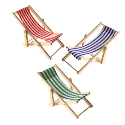 Yardwe 3 Stück Teiliges Mini Holz Strandstuhl Klappbare Puppenhaus Liegestühle Rot Blau Grün Stabile Miniatur Holzstühle für Strand und Außendekoration im Puppenhaus von Yardwe