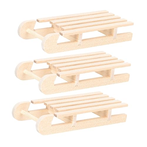 Yardwe 3 Stück Teiliges Miniatur Holzschlitten Naturbelassen Handgefertigt Robuste Xmas Deko Mini Schlitten Ornament für Weihnachtsdeko und Bürodekor von Yardwe