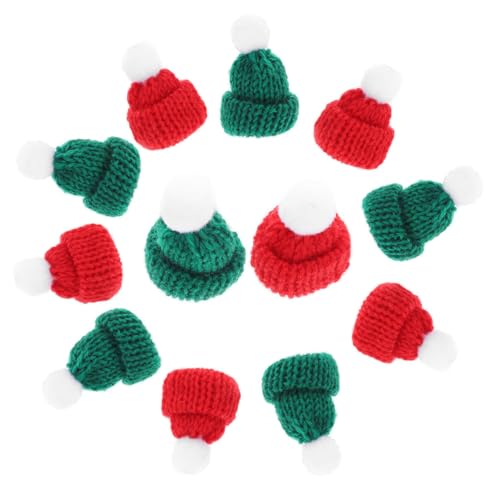 Yardwe 30 Stück Teiliges Mini Strick Weihnachtshüte Niedliche Kleine Mützen Rot und Grün DIY Weinflaschen Deko und Puppenzubehör für Festliche Weihnachtsdekorationen von Yardwe