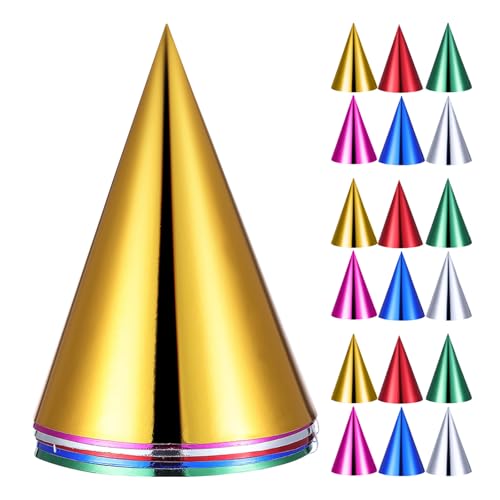 Yardwe 30er Set Partyhüte aus Metallpapier mit Gummiband, bunt, für Erwachsene und Kinder – Geburtstag, Weihnachten, Hochzeit, Silvesterdekoration von Yardwe