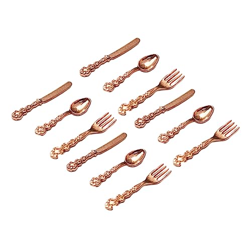 Yardwe 4 Sätze Mini-Besteck für kinderspielzeug puppenhauszubehör kinderknallzeug Kinderzimmer Dekoration Heimdekoration Mini-Geschirrdekoration Legierung Rose Gold von Yardwe