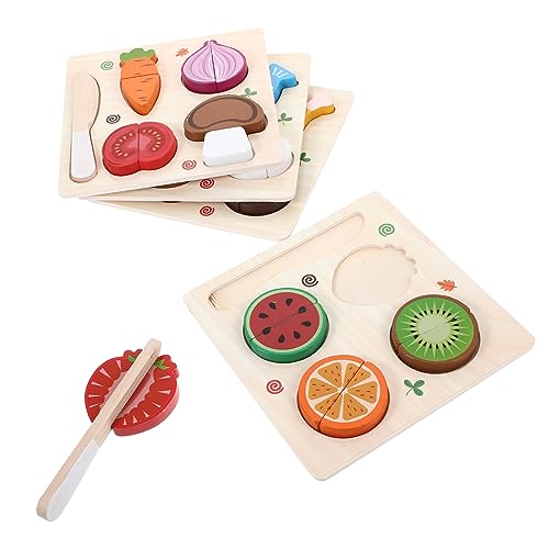 Yardwe 4 Satz Teiliges Holzspielzeug Set Gemüse Obst Schneiden Kindersicheres Lernspielzeug für Kleinkinder Realistisches Rollenspiel Küchenspielzeug Fördert Kreativität und von Yardwe