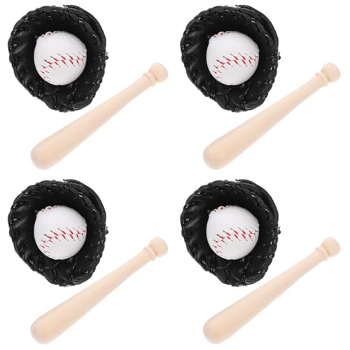 Yardwe 4 Sets Mini-Baseballschläger Handschuh Ball – Baseball-Modellbausätze Für Puppenhaus Basteln Fotografie-Requisiten Schwarz von Yardwe