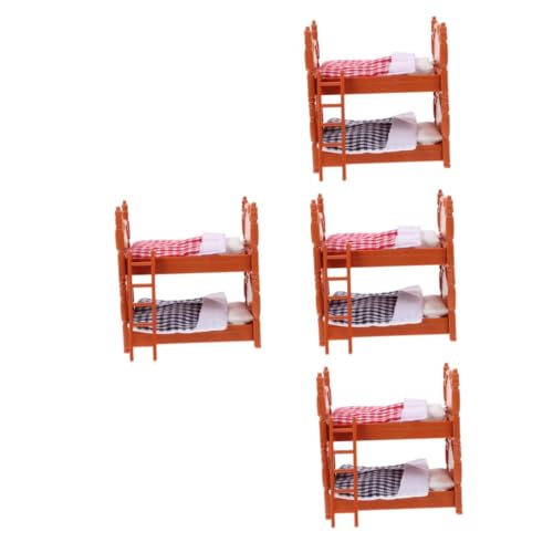 Yardwe 4 Stck Miniatur Puppenhaus Möbel Doppelbett Simulation Möbelset Robustes Verschleißfestes Mini Bett aus Hochwertigem Material Kindgerecht Lebensechtes Design für Realistische von Yardwe