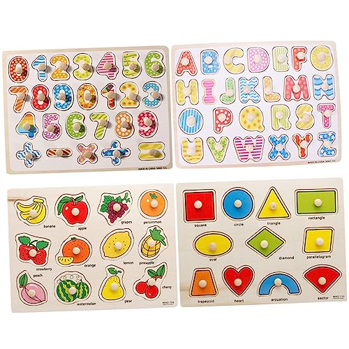 Yardwe 4 Stück Holz Lernpuzzle für Kleinkinder Teiliges Alphabetisches Puzzle aus Hochwertigem Holz Leuchtende Farben Fördert Hand Augen Koordination und Kognitive Fähigkeiten für von Yardwe