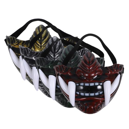 Yardwe 4 Stück Japanische Geistermaske Wiederverwendbare für Halloween Cosplay und Theateraufführungen Gold Grün Rot Silber von Yardwe