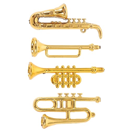 Yardwe 4 Stück Mini Saxophon Modell Miniatur Musikgitarre Modell Puppenhaus Zubehör Puppenhaus Musikinstrumente Kleines DIY Mini Instrumente Miniaturenherstellung Goldener von Yardwe